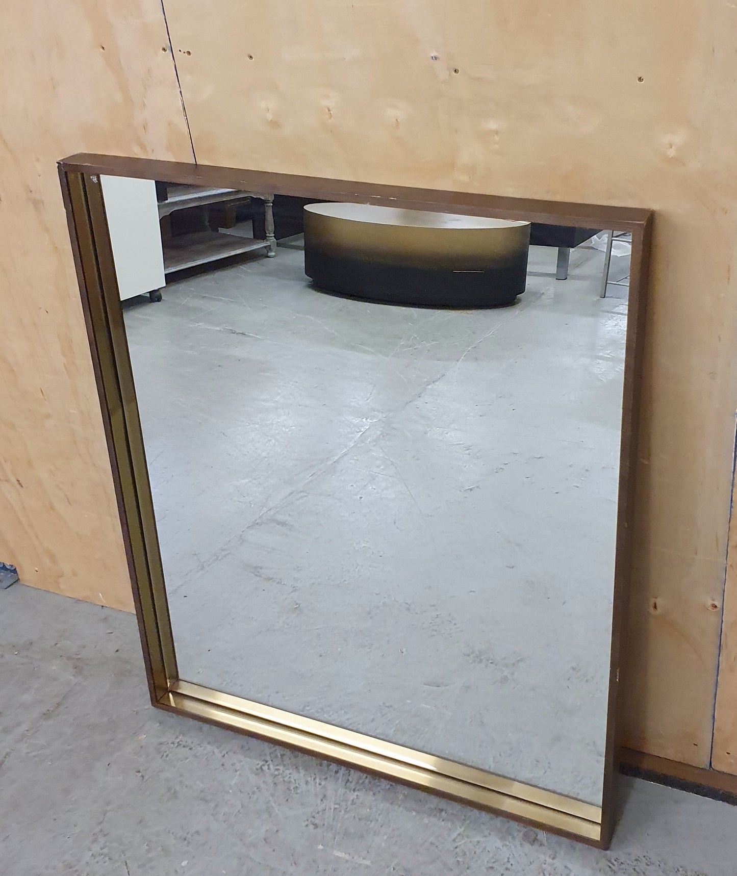 Large Square Brown Frame Mirror with Gold Inlay - EL104518