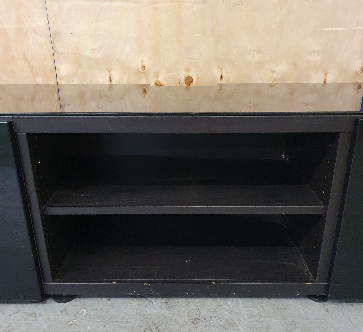 Large Black Glass / Wood TV Stand with 2 Doors and Internal Shelving - 103723