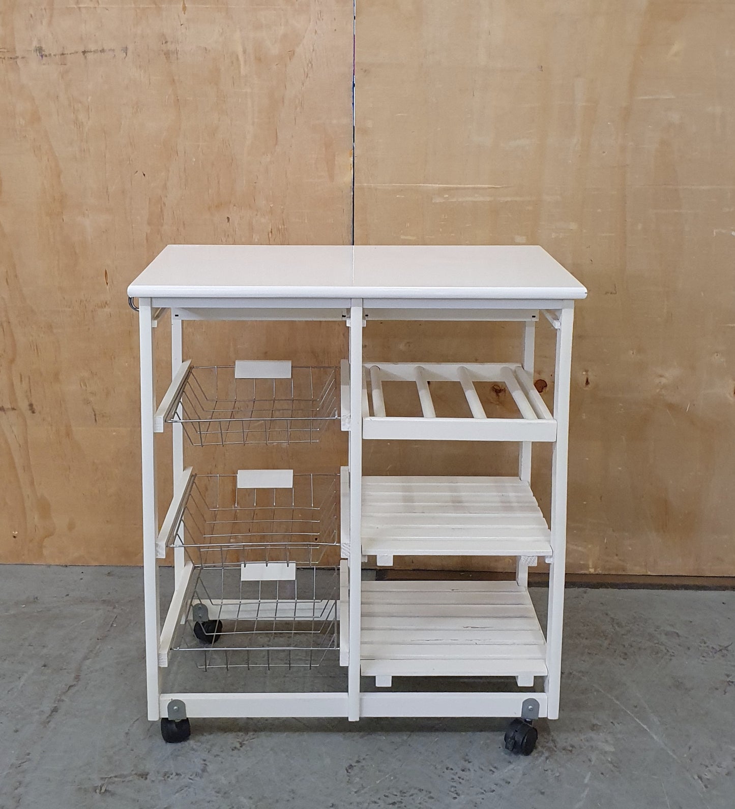 SOBUY Small White Wooden Kitchen Trolly with Wire Baskets, Shelving ad 2 Drawers - EL103870