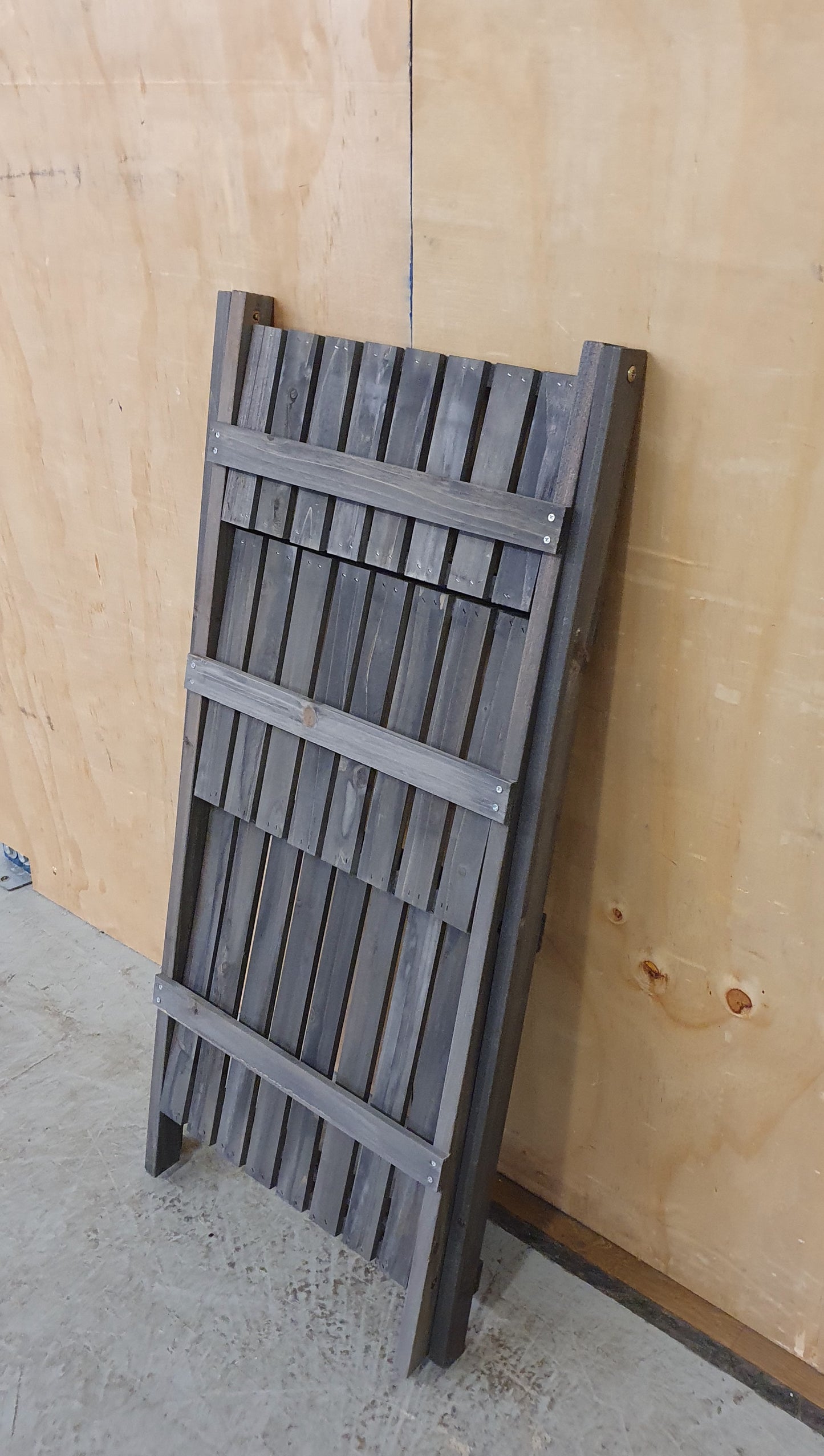Grey Wood Folding Shelving Unit with 3 Slatted Shelves - 104008
