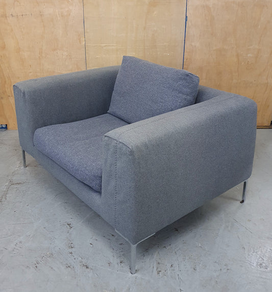 Grey Love Seat / Large Armchair with Chrome Feet - 104573