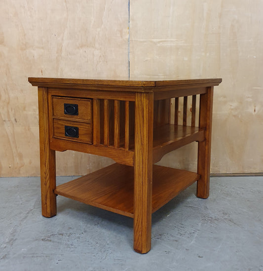 2 Tier Solid Oak Coffee Table with 1 Small Drawer and Slatted Side - 104842