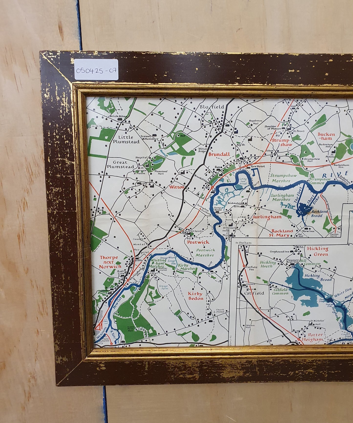 Large Map in Distressed Wooden Frame - 050425-07