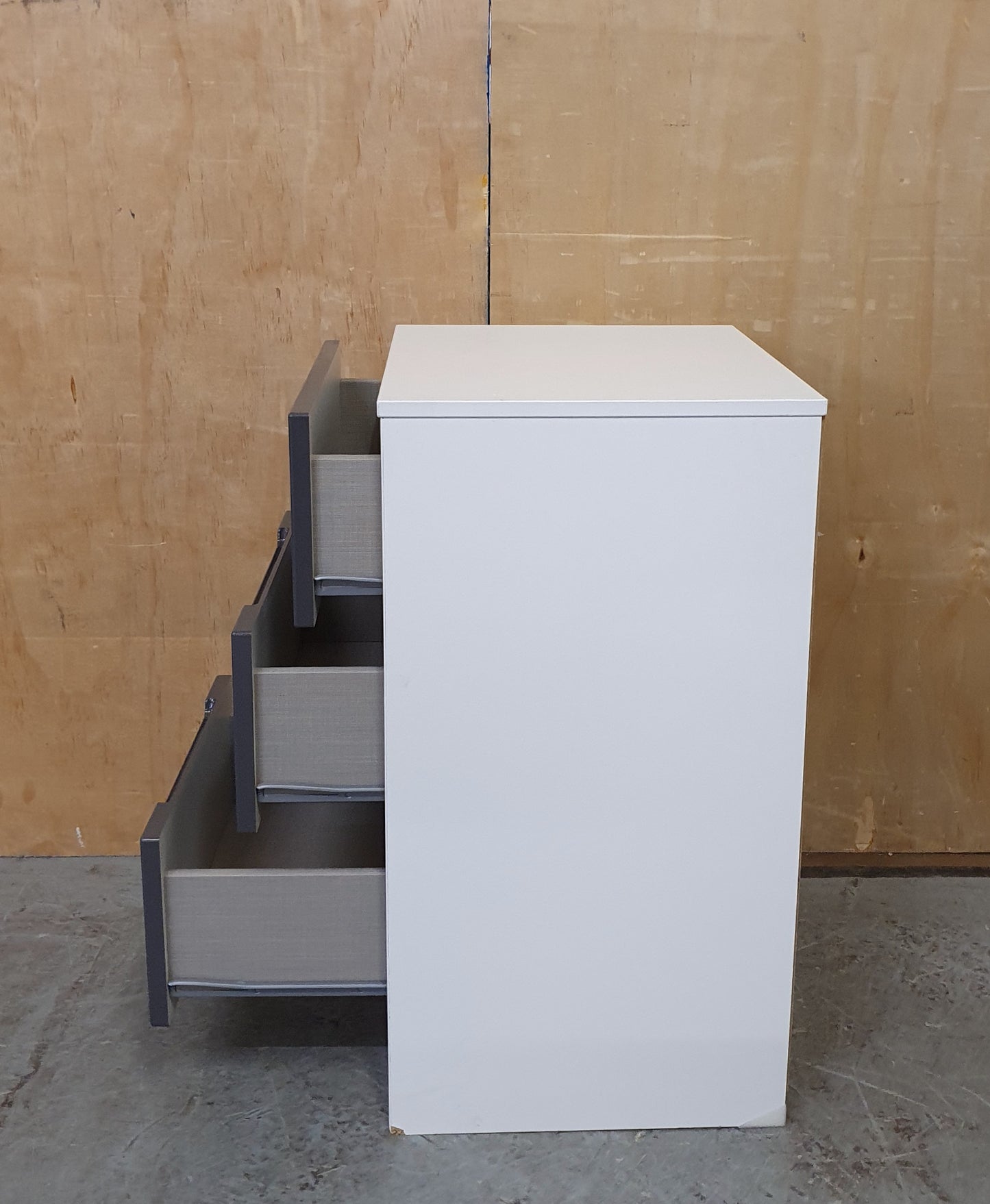 Single White Wood 3 Drawer Bedside Cabinet with Grey High Gloss Front - 190925-01