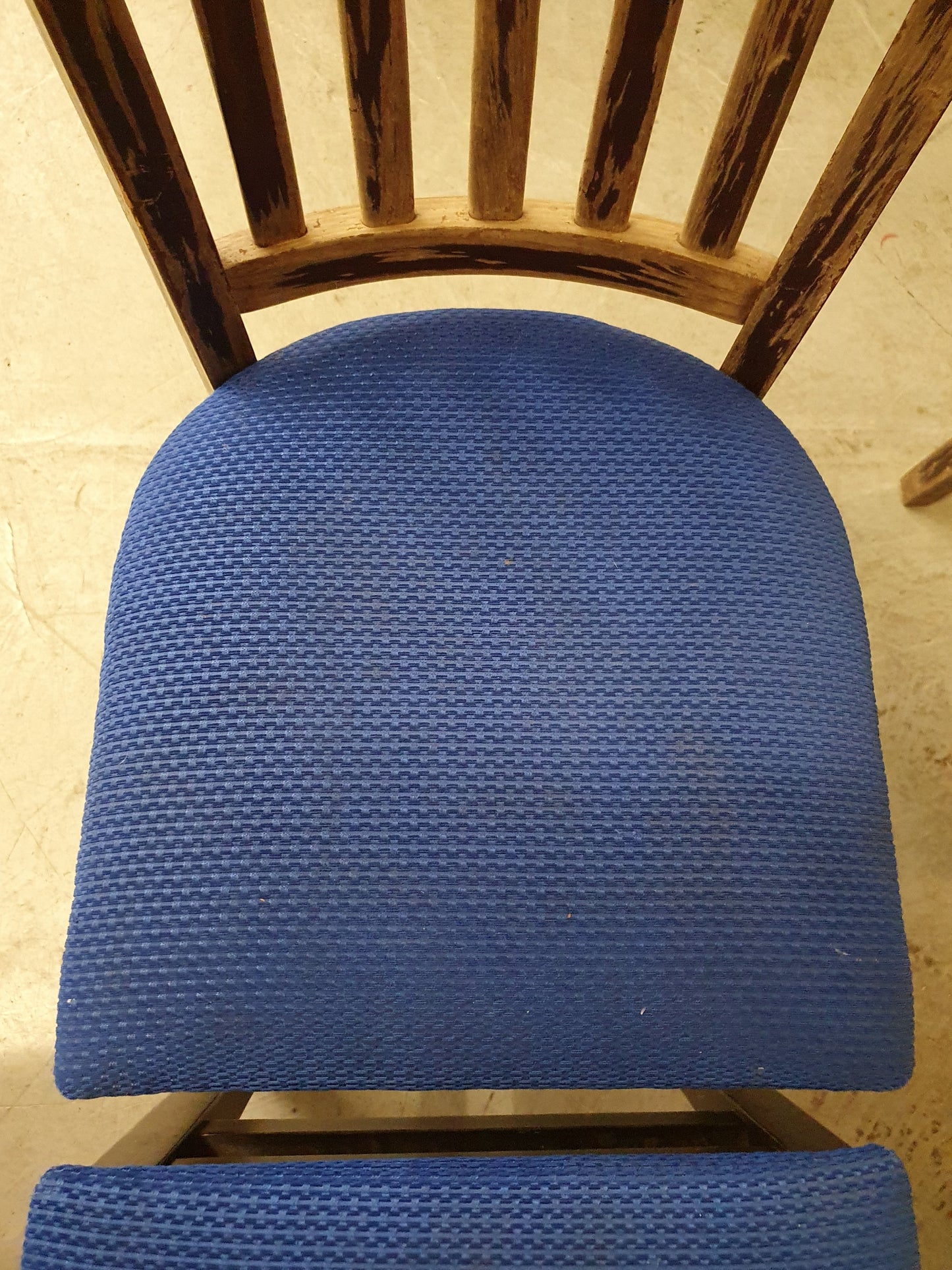 4 Matching Dark Brown Dining Chairs with Navy Blue Fabric Seats - 103899/103900/103901/103902