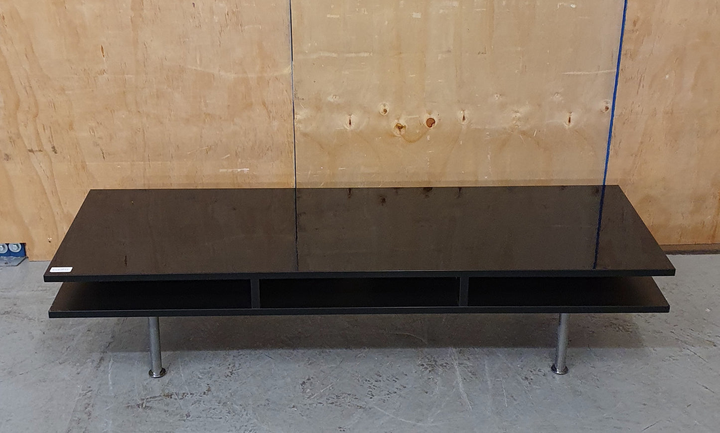 Black Low Glass Coffee table with Two Sections and Chrome Feet - EL103952