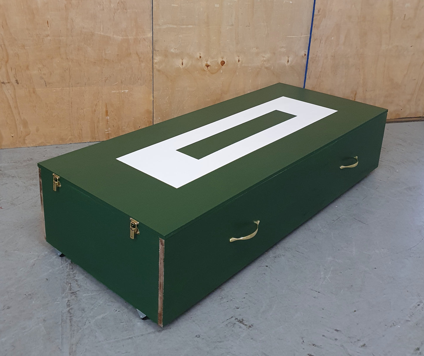 Dark Green Wooden Storage Trunk/Box with Removable Lid and Castor Wheels - 010525-02