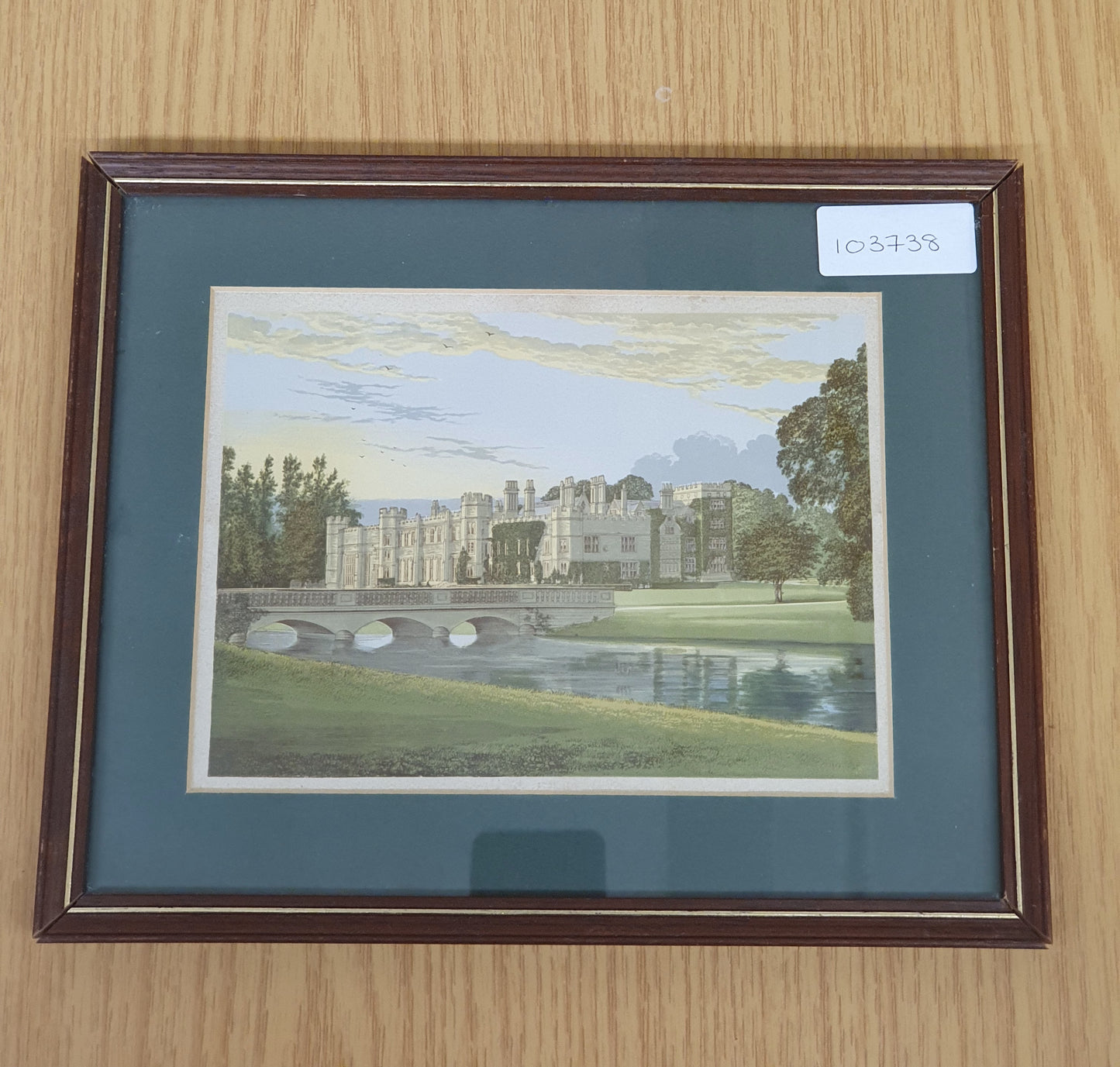 English Stately Home with Bridge Vintage Art Print - 103738