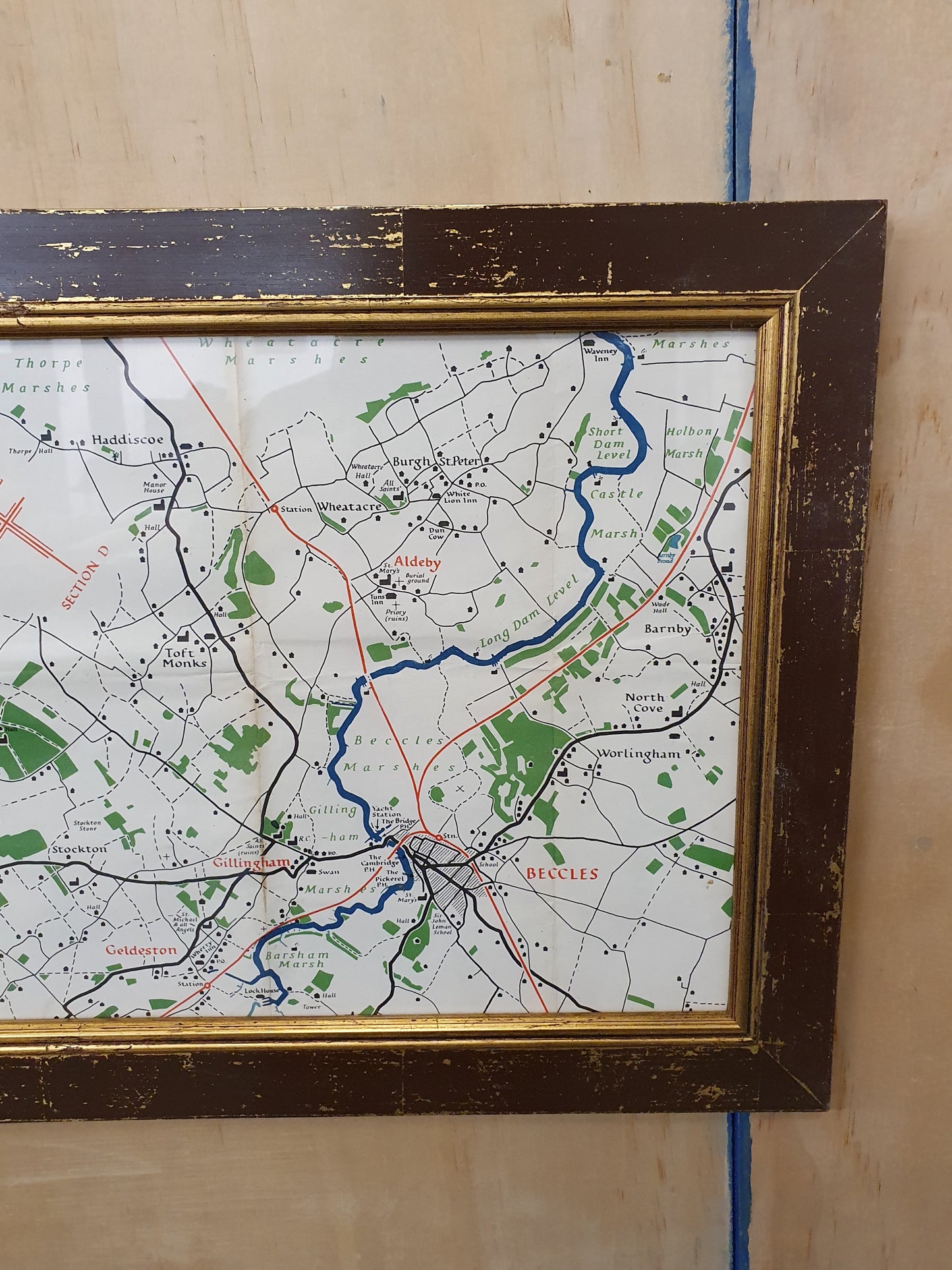 Large Map in Distressed Wooden Frame - 050425-07
