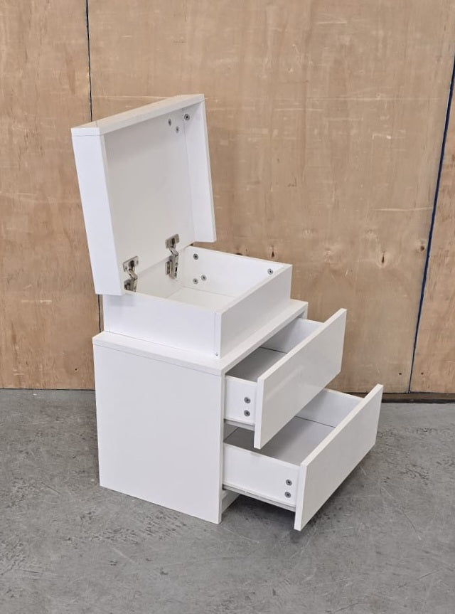 Single White Bedside Cabinet with 2 Drawers and Top Open Section - 104616