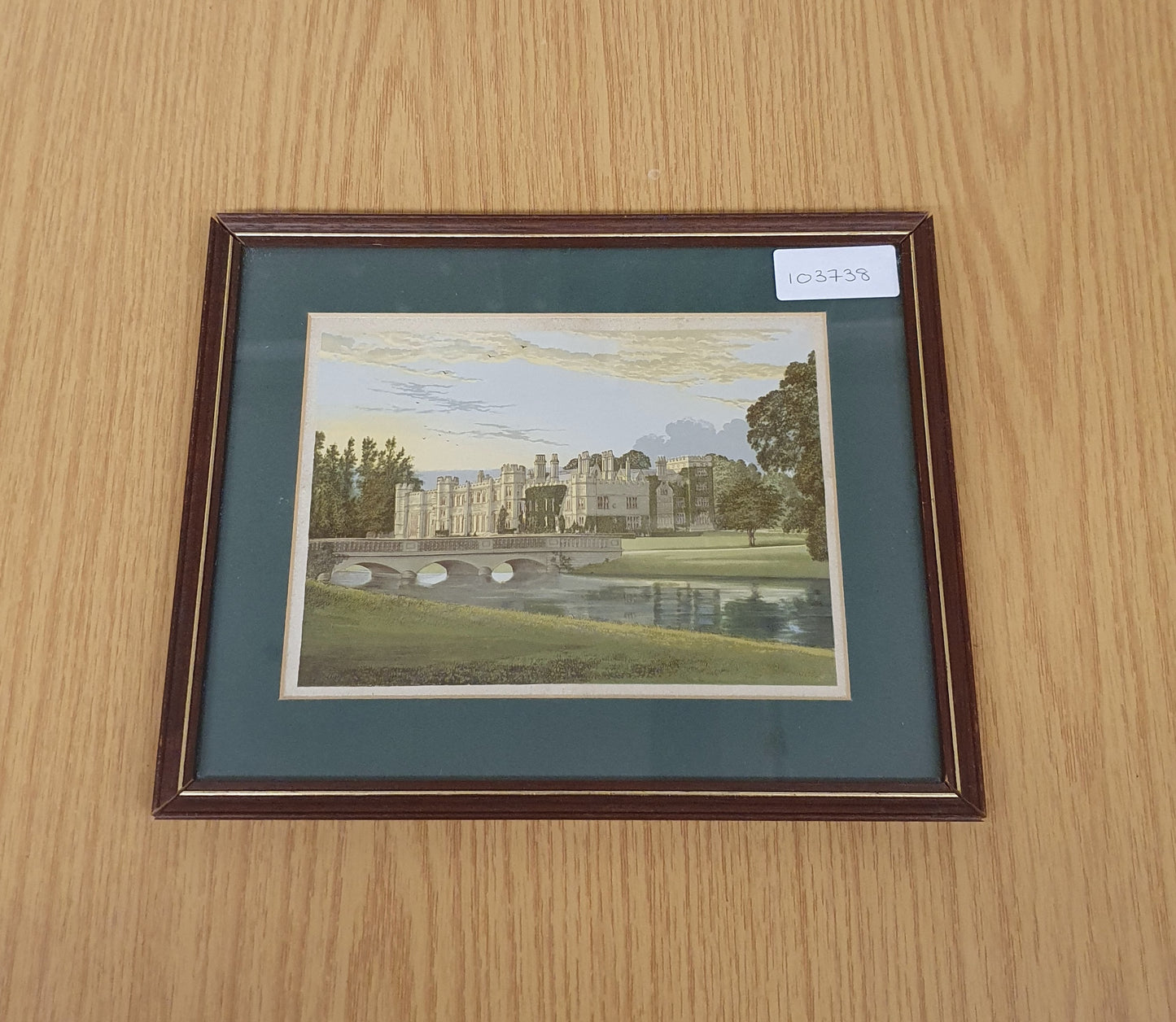 English Stately Home with Bridge Vintage Art Print - 103738