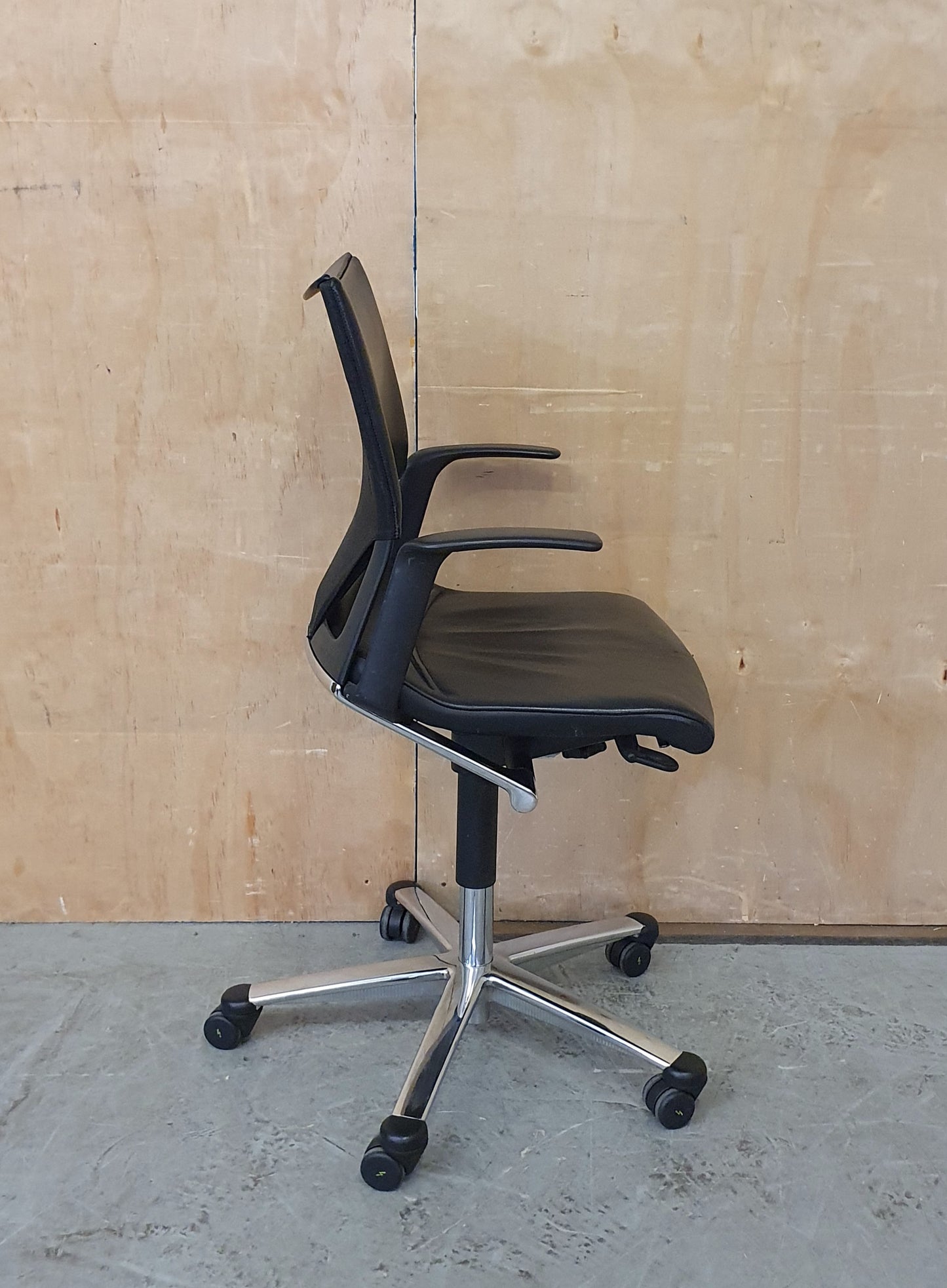 Black Leather Office Chair with Chrome Frame and Castor Wheels - 104337