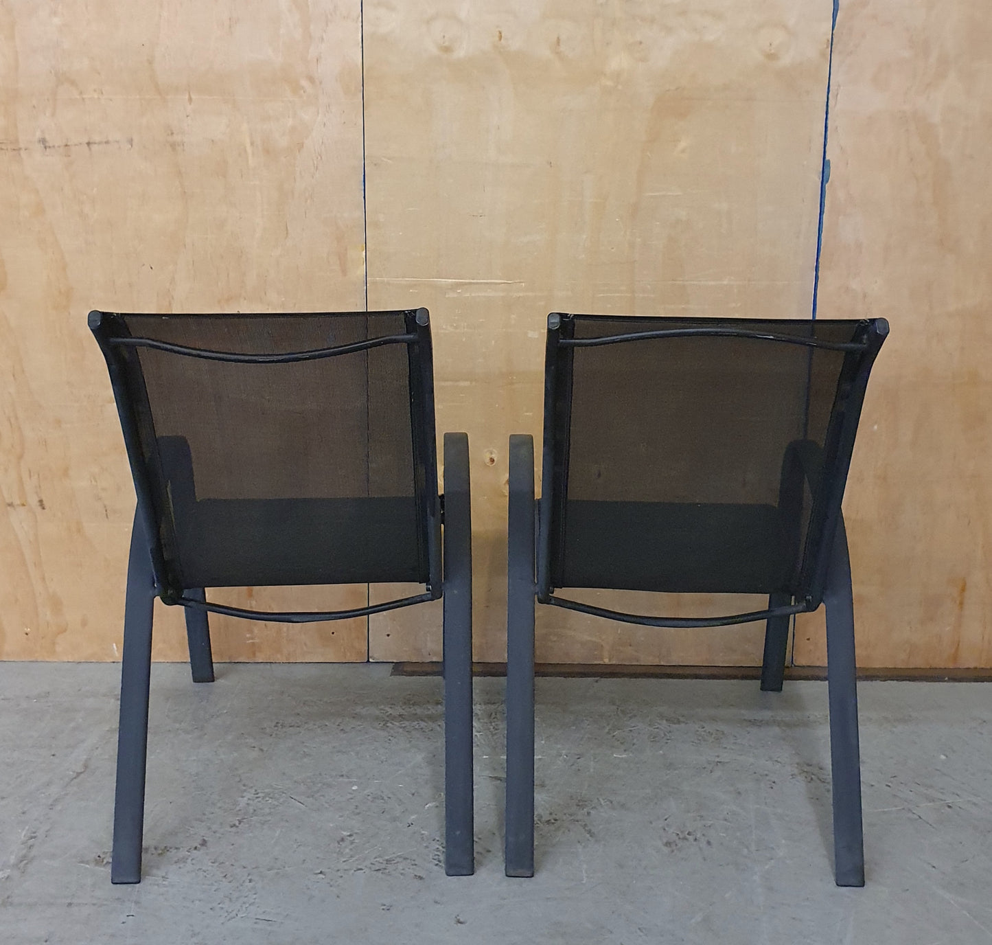 2 Matching Dark Grey Mesh Stackable Garden Chairs with Metal Frame - EL104446 / EL104447