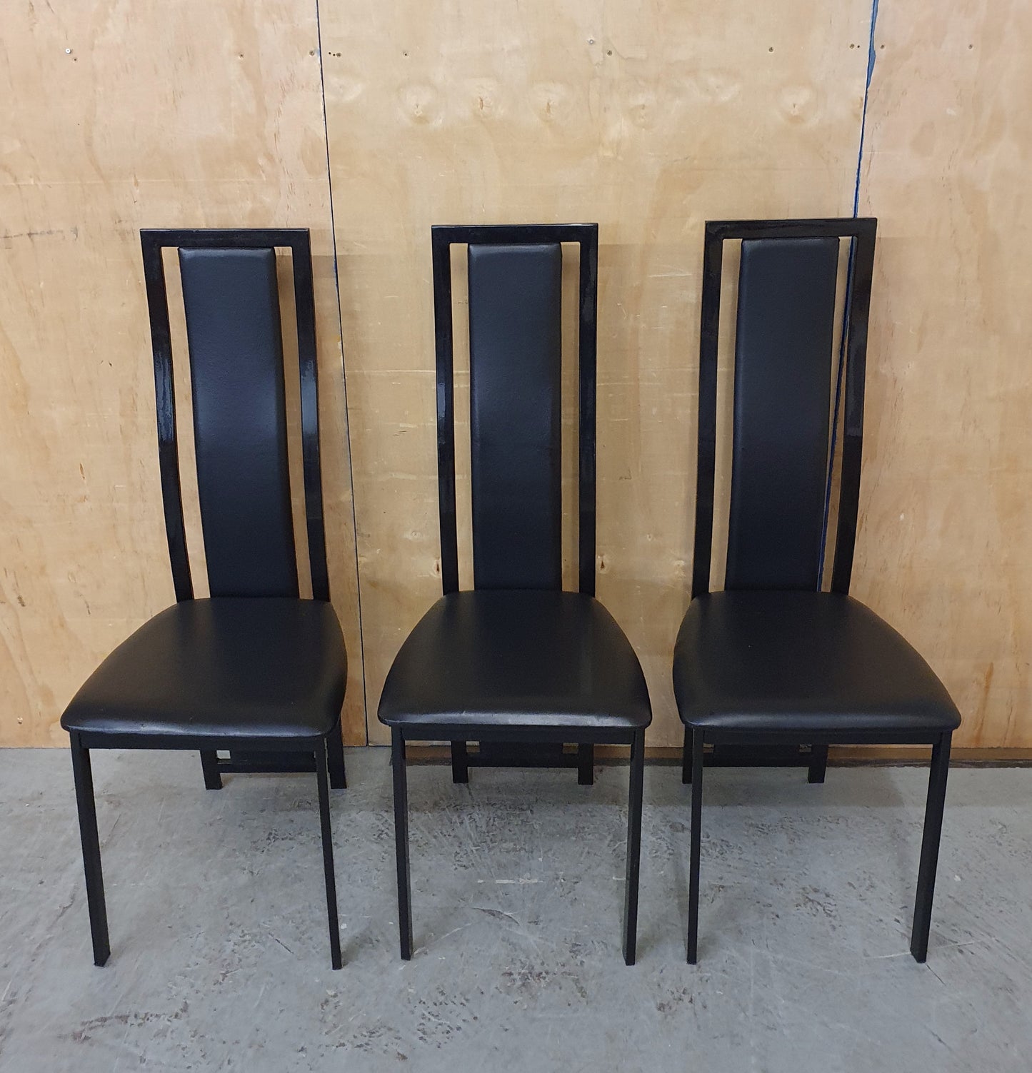 3 Matching Black High Back Faux Leather Dining Chairs - 104433 / 104434 / 104435