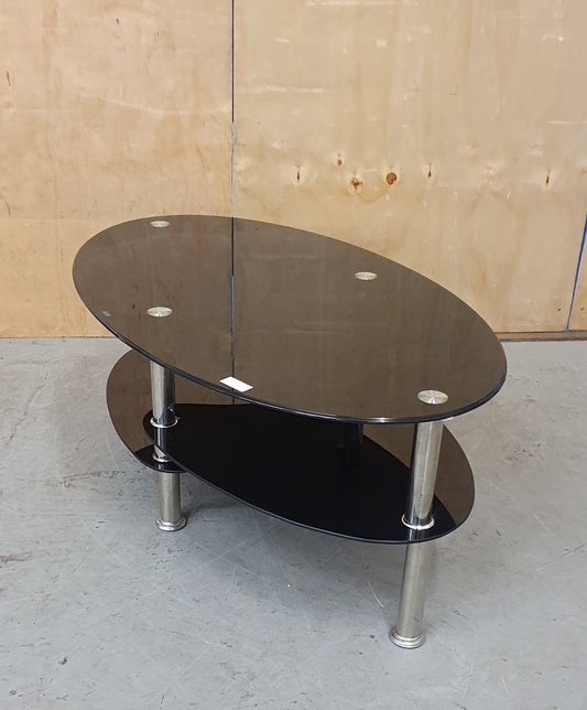 3 Tier Black Tempered Glass Oval Coffee Table with Chrome Frame - 103724
