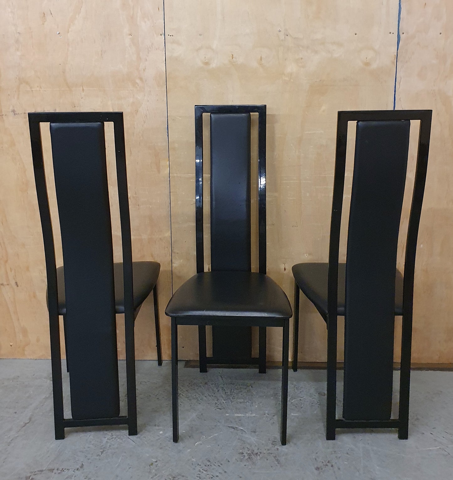 3 Matching Black High Back Faux Leather Dining Chairs - 104433 / 104434 / 104435
