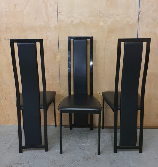 3 Matching Black High Back Faux Leather Dining Chairs - 104433 / 104434 / 104435