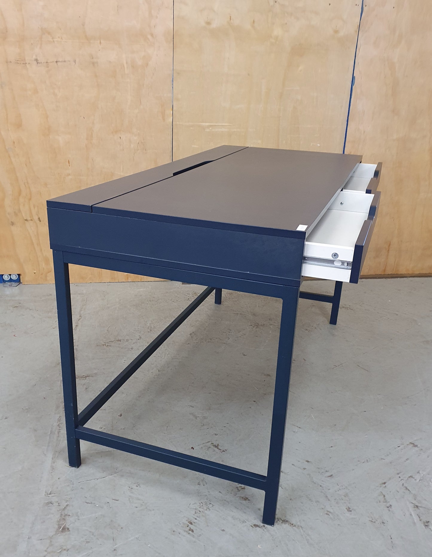 IKEA ALEX Navy Blue Desk with Back Panel Section and 2 Drawers - 103908