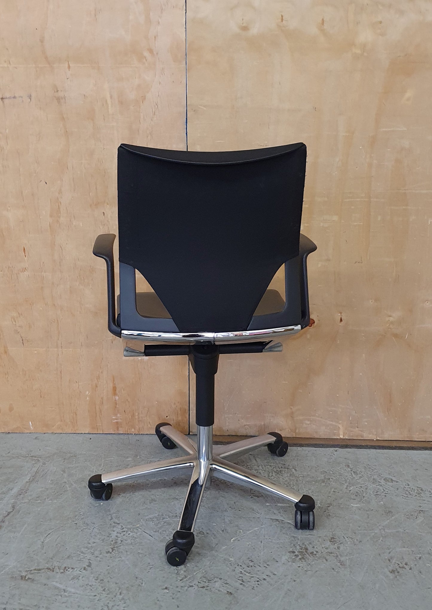 Black Leather Office Chair with Chrome Frame and Castor Wheels - 104337
