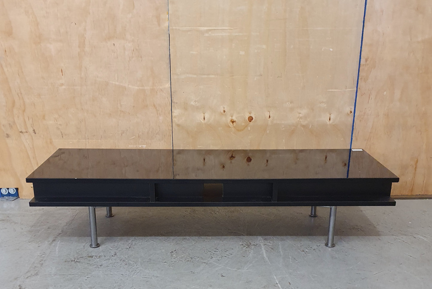 Black Low Glass Coffee table with Two Sections and Chrome Feet - EL103952