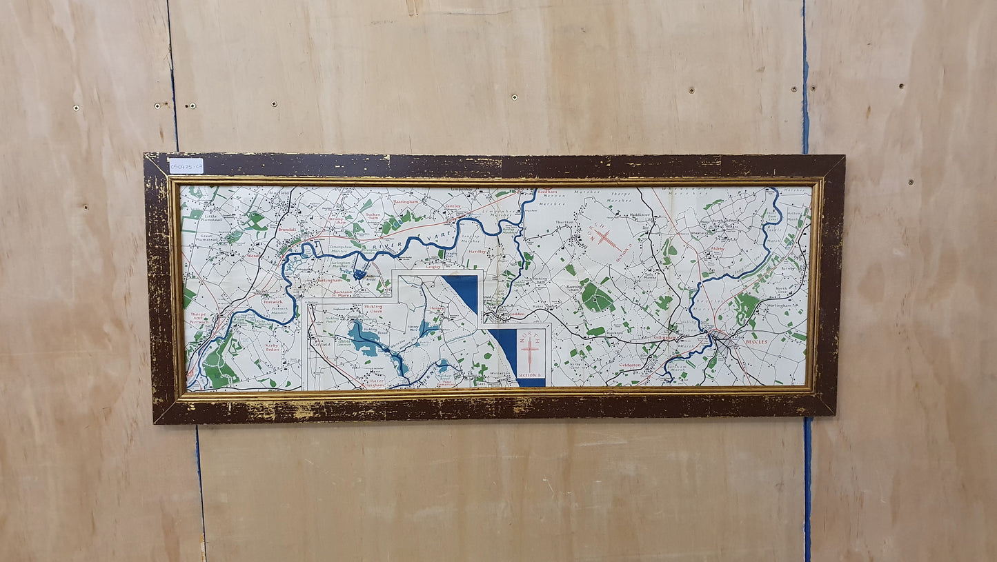 Large Map in Distressed Wooden Frame - 050425-07