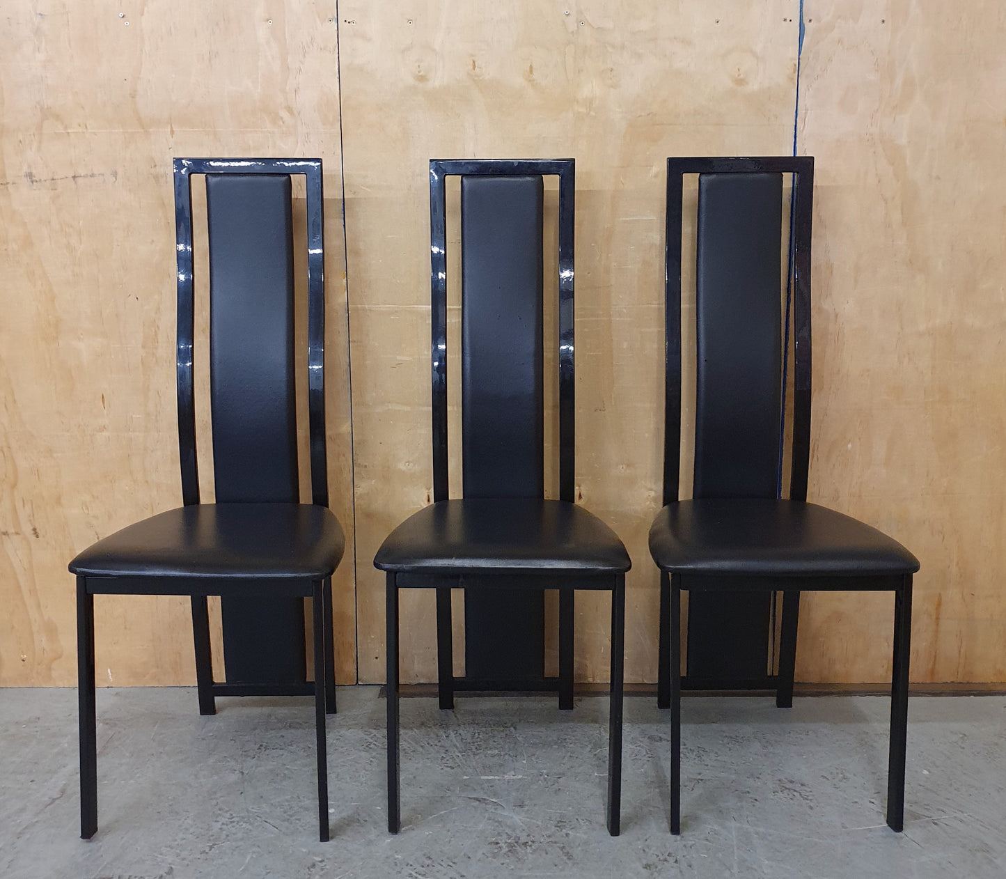 3 Matching Black High Back Faux Leather Dining Chairs - 104433 / 104434 / 104435