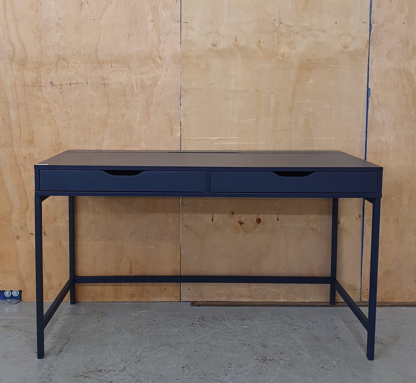 IKEA ALEX Navy Blue Desk with Back Panel Section and 2 Drawers - 103908