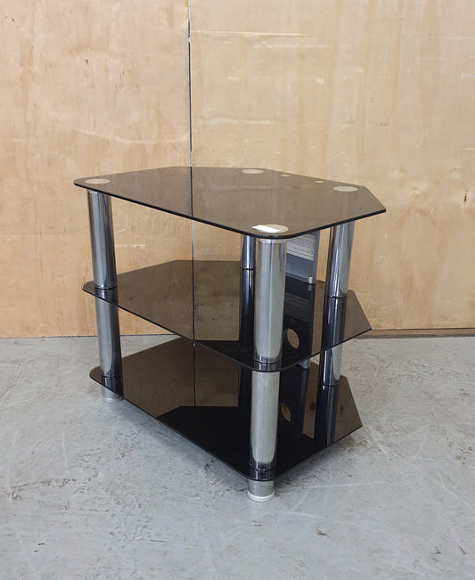 3 Tier Black Tempered Glass TV Stand with Chrome Frame - EL103711