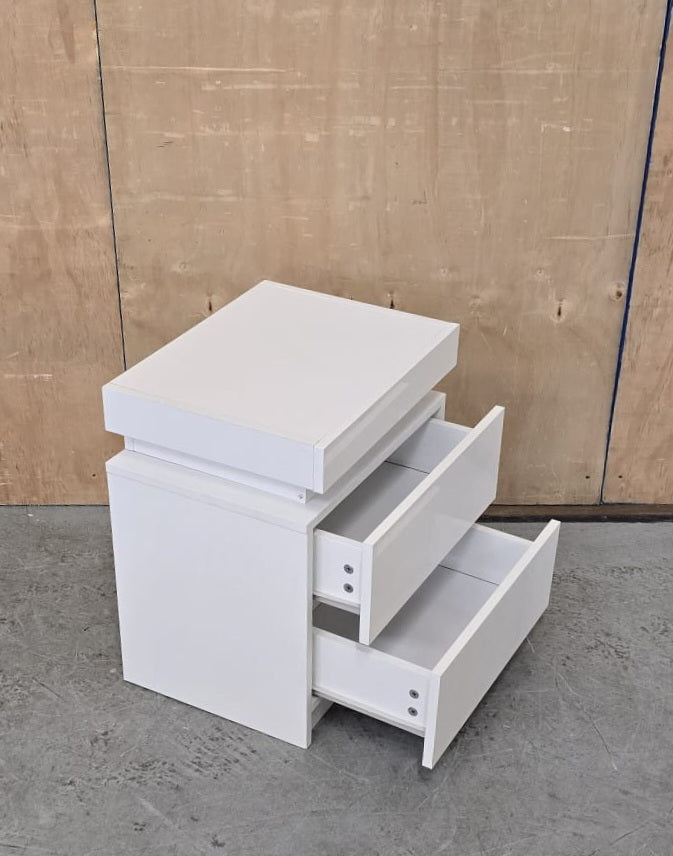 Single White Bedside Cabinet with 2 Drawers and Top Open Section - 104616