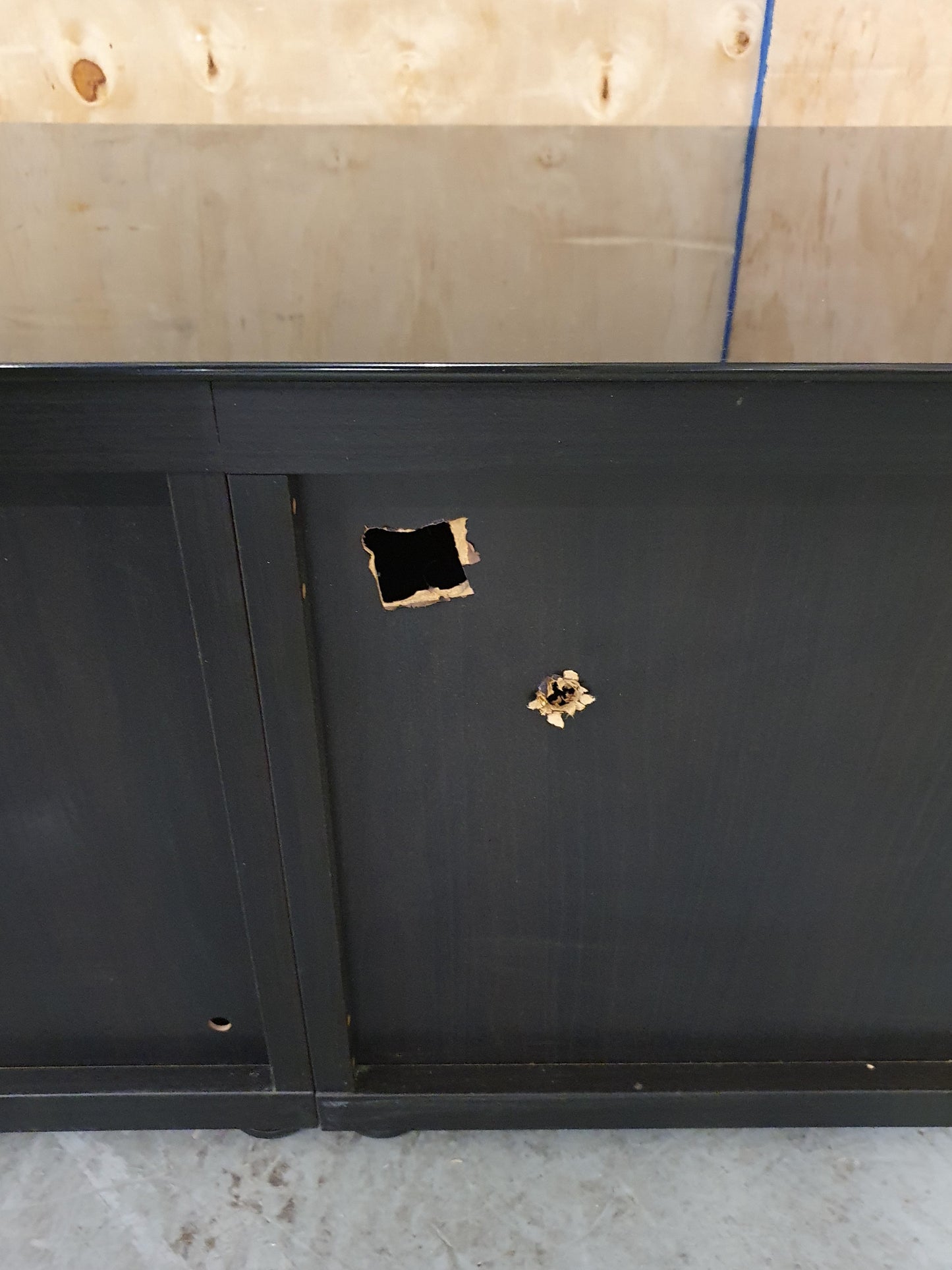 Large Black Glass / Wood TV Stand with 2 Doors and Internal Shelving - 103723