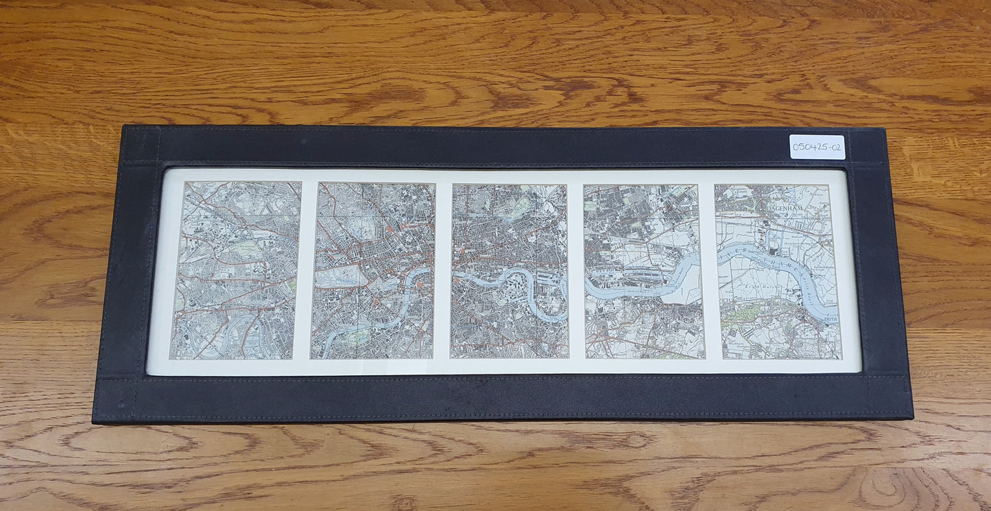 River Thames Map in Black Faux Leather Frame - 050425-02