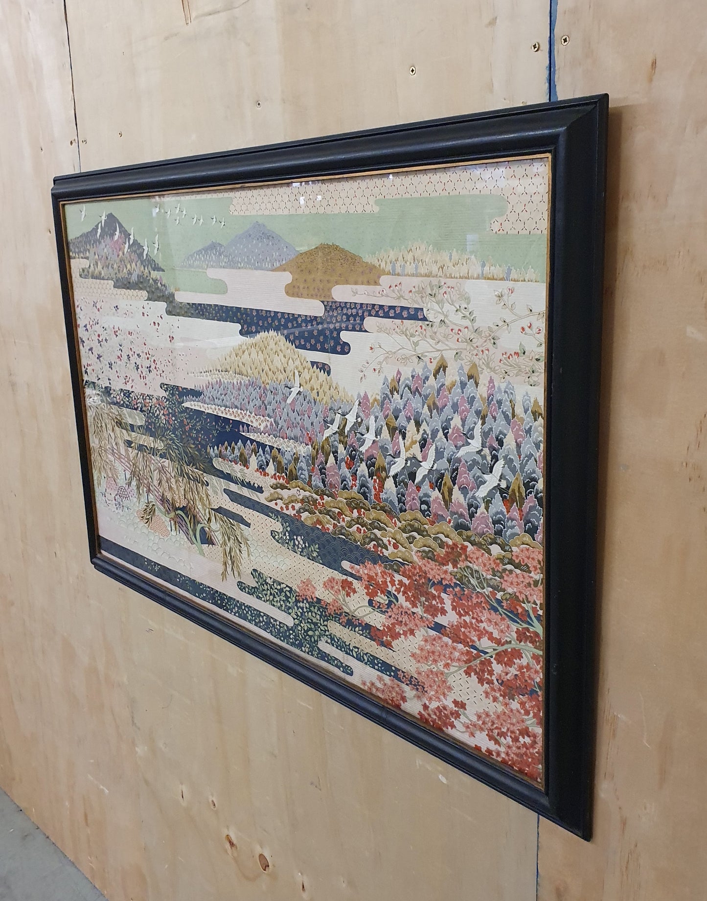 Large Japanese Inspired Print in Black Wood Frame - EL104246