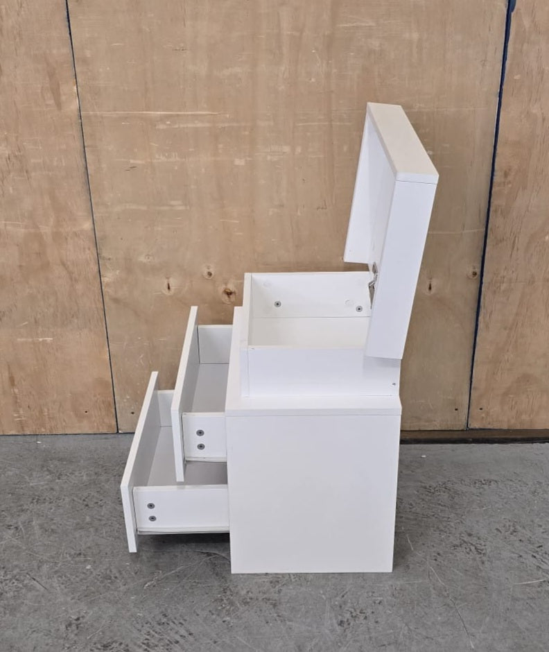 Single White Bedside Cabinet with 2 Drawers and Top Open Section - 104616