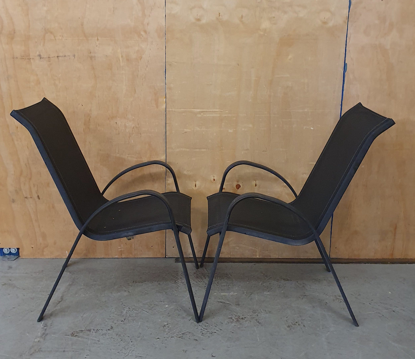 2 Matching Dark Grey Mesh Stackable Garden Chairs with Metal Frame - EL104446 / EL104447