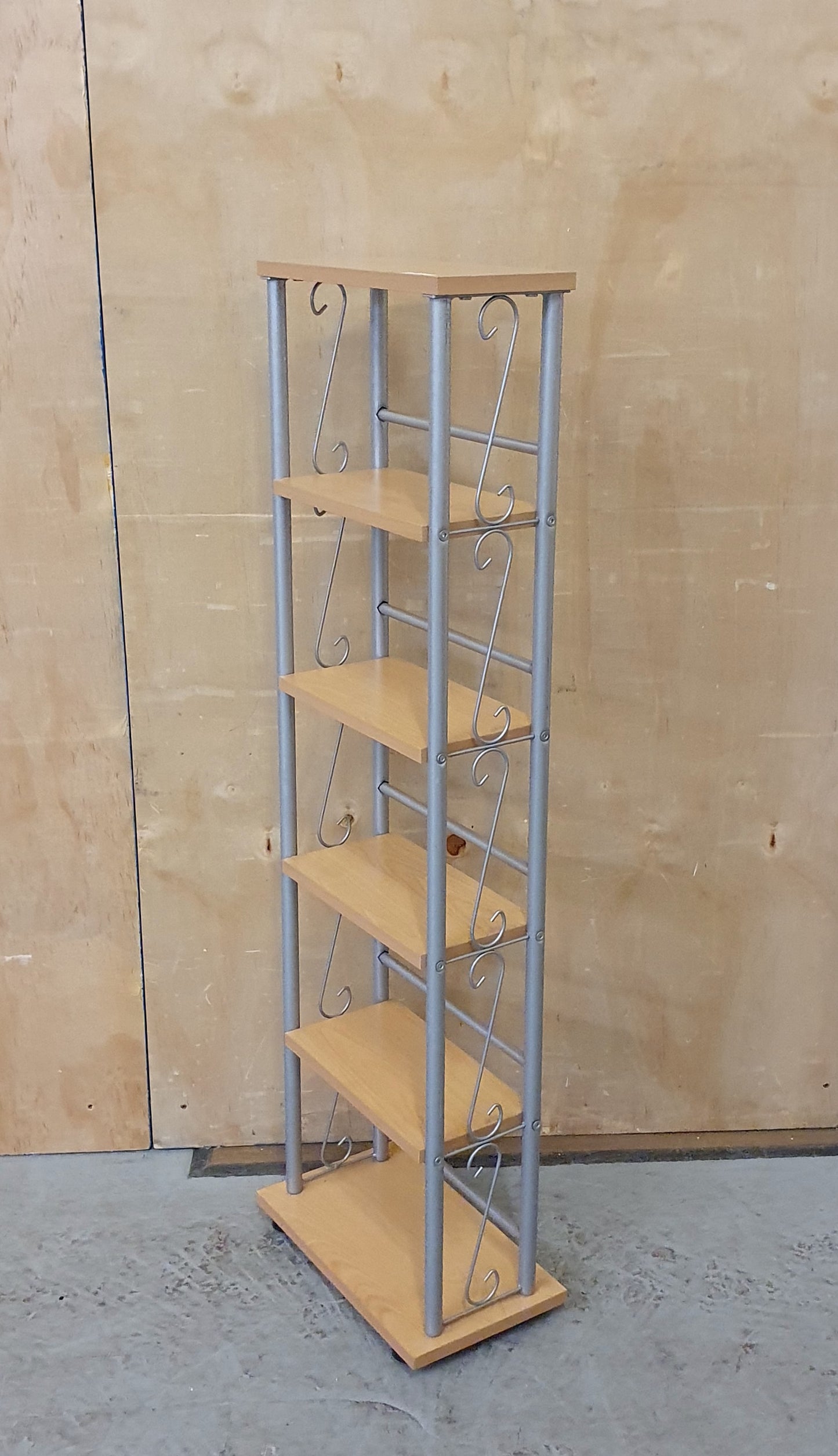 Small Slim Wooden Shelving Unit with Decorative Chrome Frame - 104007