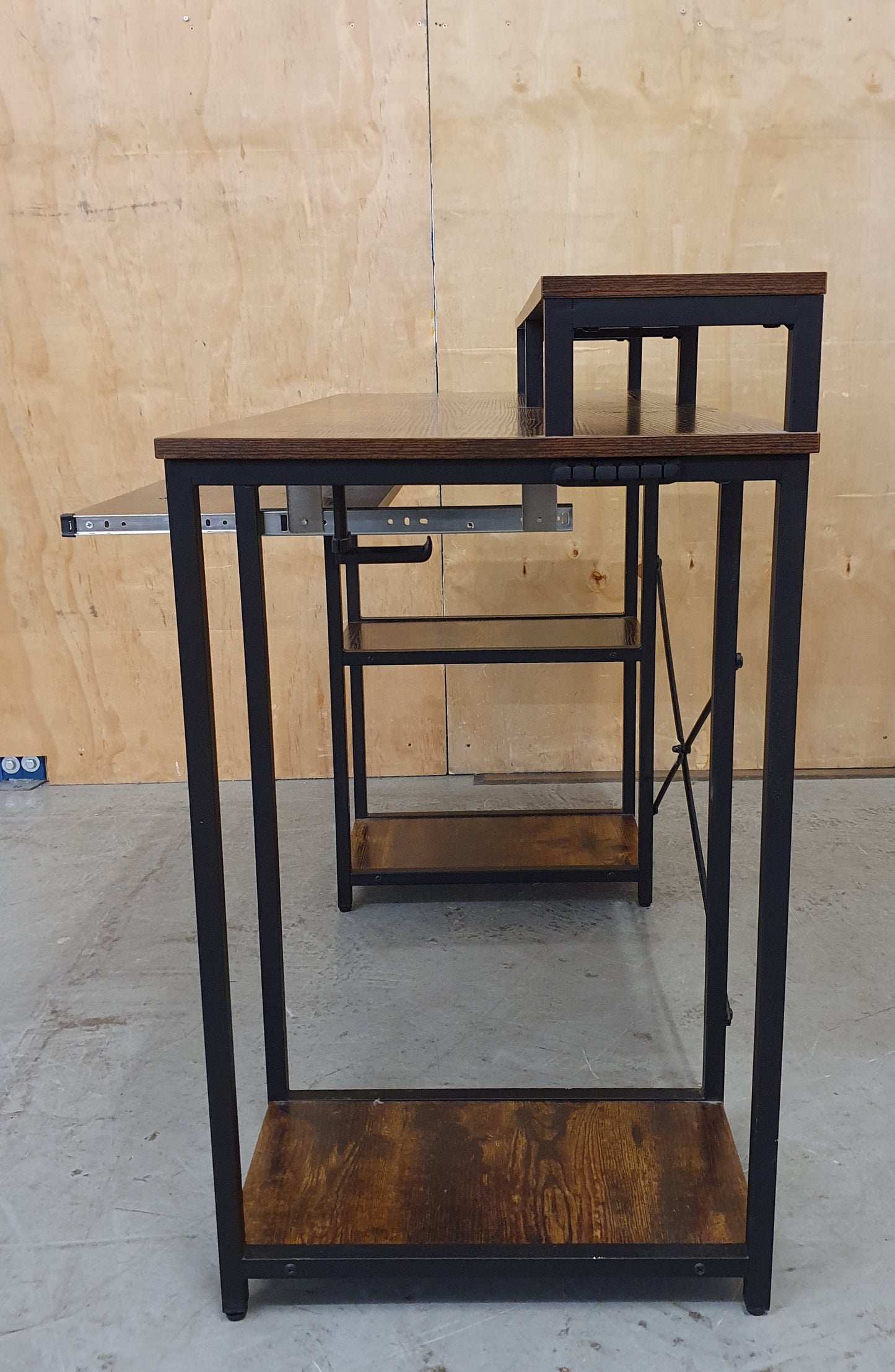2 Tier Large Wood Desk with Shelving on Both Sides - 104878