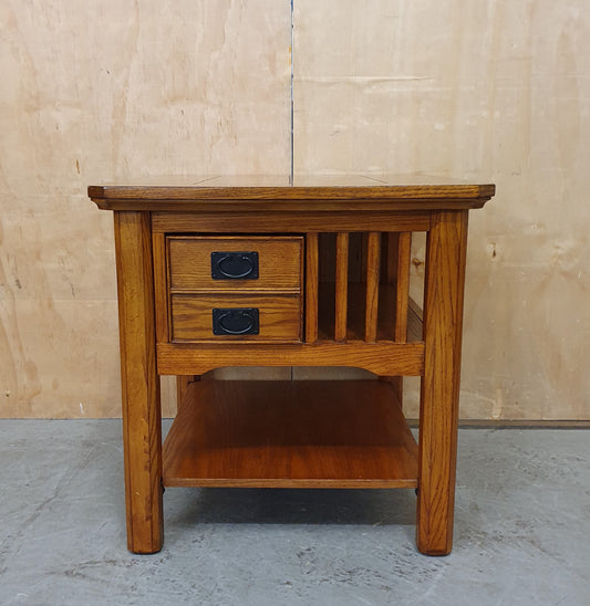 2 Tier Solid Oak Coffee Table with 1 Small Drawer and Slatted Side - 104842