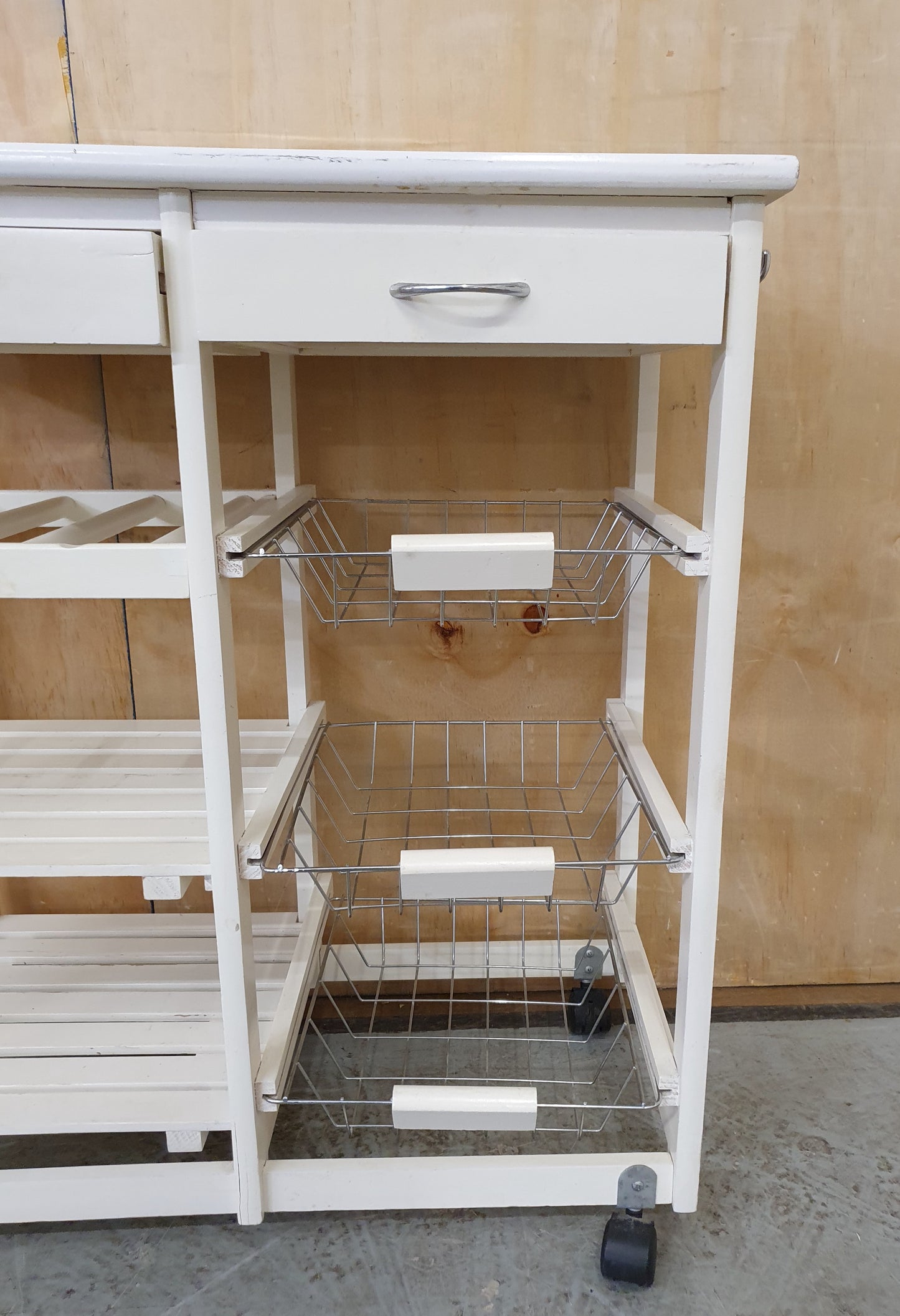 SOBUY Small White Wooden Kitchen Trolly with Wire Baskets, Shelving ad 2 Drawers - EL103870