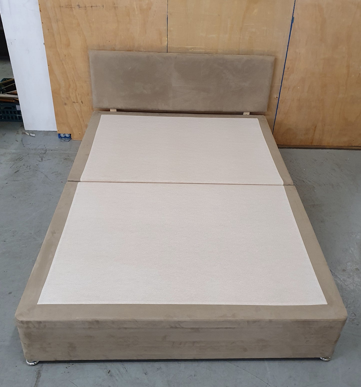 Tan Soft Suede Double Divan Bed Base with Matching Headboard - 103937 / 103944