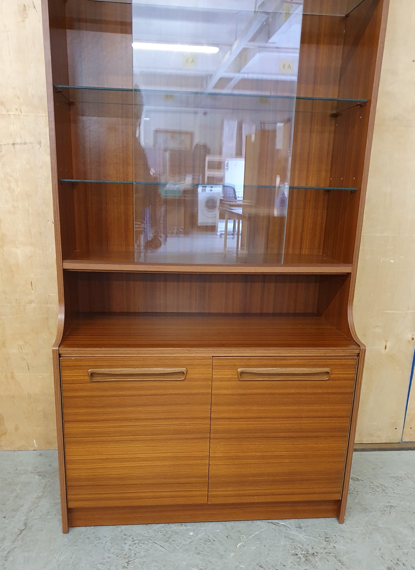 Vintage Glass Display Cabinet with Bottom Cabinet and Glass Shelves - 104463