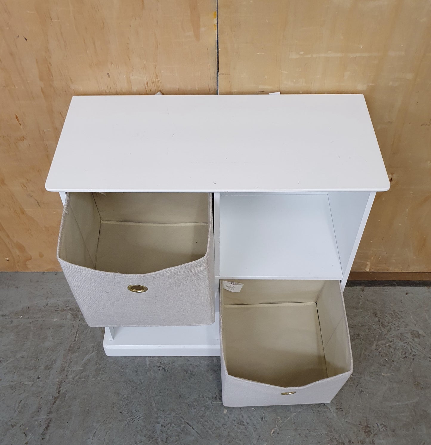 Small 4 Cubby Hole Shelving Unit with 2 Canvas Storage Boxes - EL104591