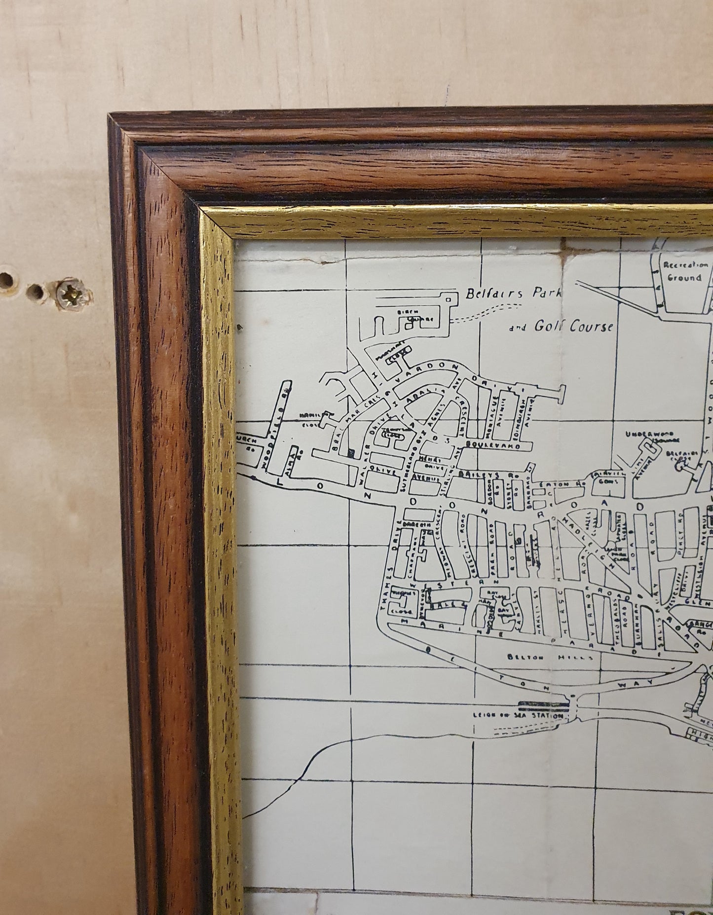 Large Southend on Sea Map in Wooden Frame - 050425-01
