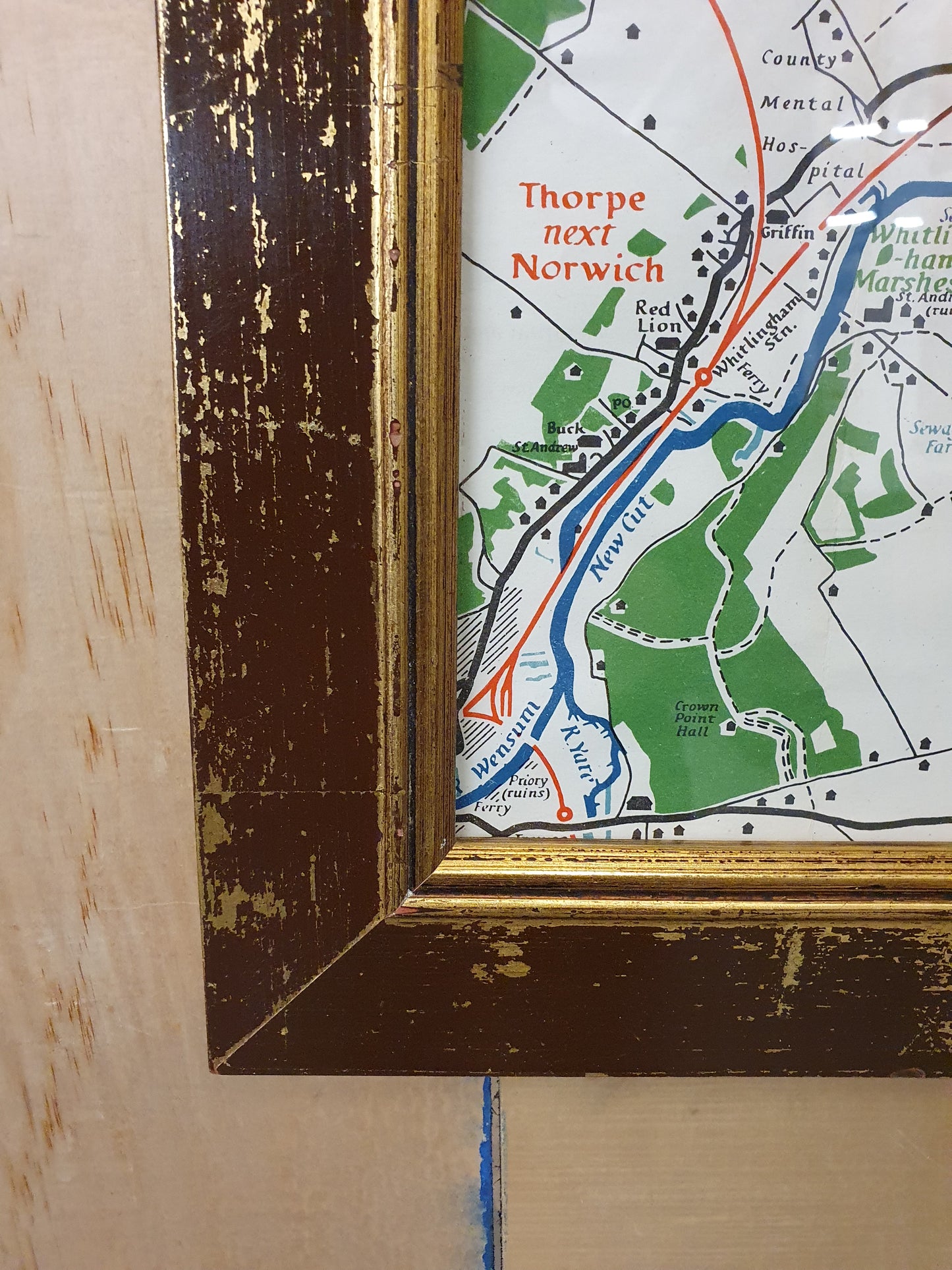 Large Map in Distressed Wooden Frame - 050425-07