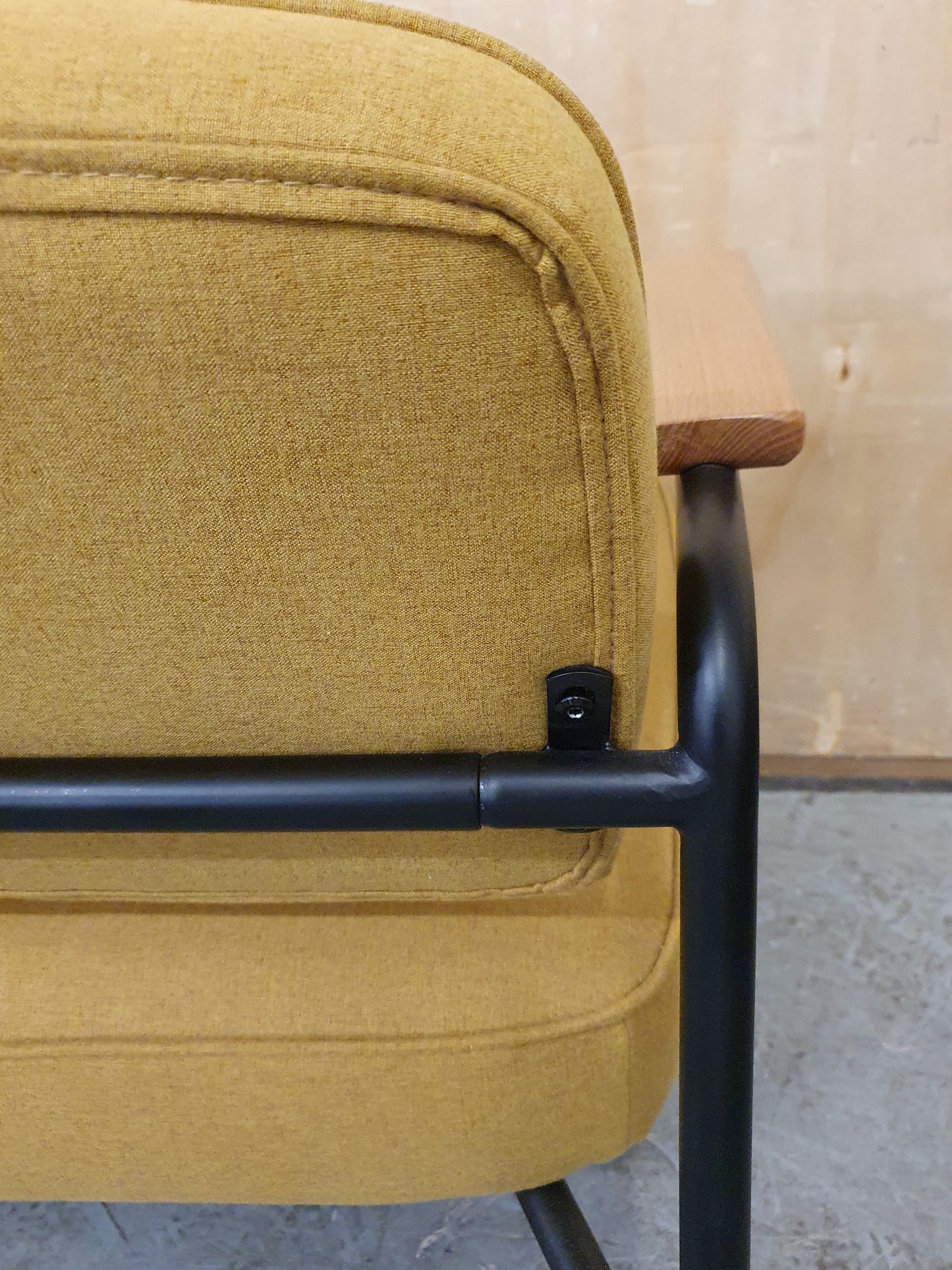 Modern Mustard Accent Chair with Black Metal Frame, Wood Armrest and Detachable Back Rest - 104869