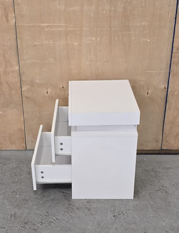 Single White Bedside Cabinet with 2 Drawers and Top Open Section - 104616