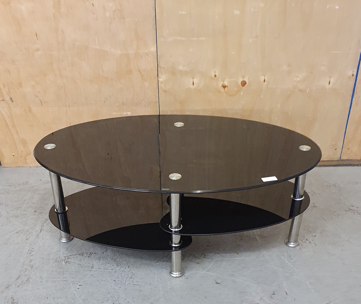 3 Tier Black Tempered Glass Oval Coffee Table with Chrome Frame - 103724