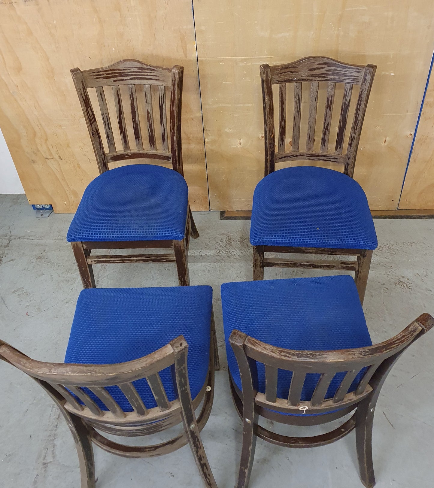 4 Matching Dark Brown Dining Chairs with Navy Blue Fabric Seats - 103899/103900/103901/103902