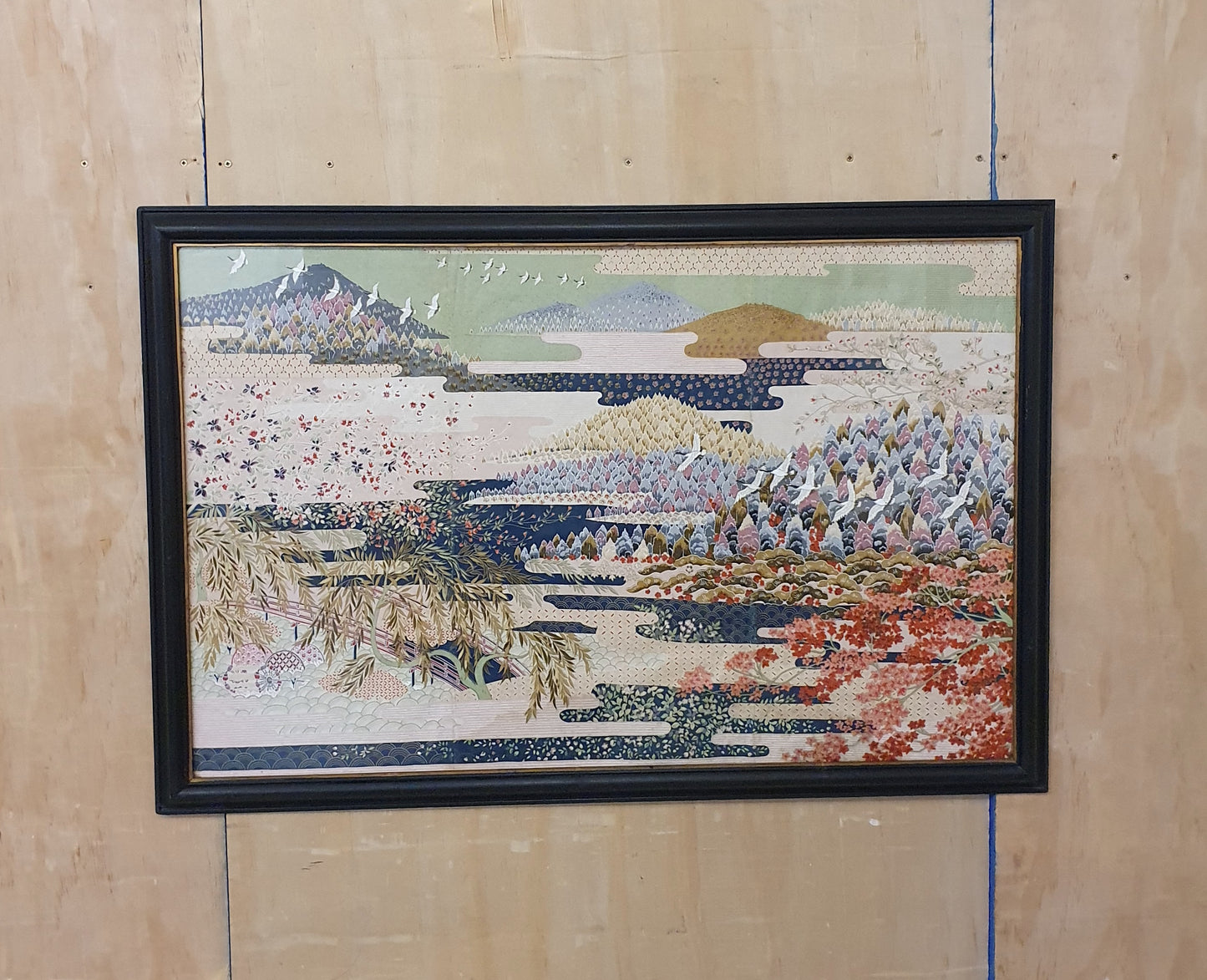 Large Japanese Inspired Print in Black Wood Frame - EL104246
