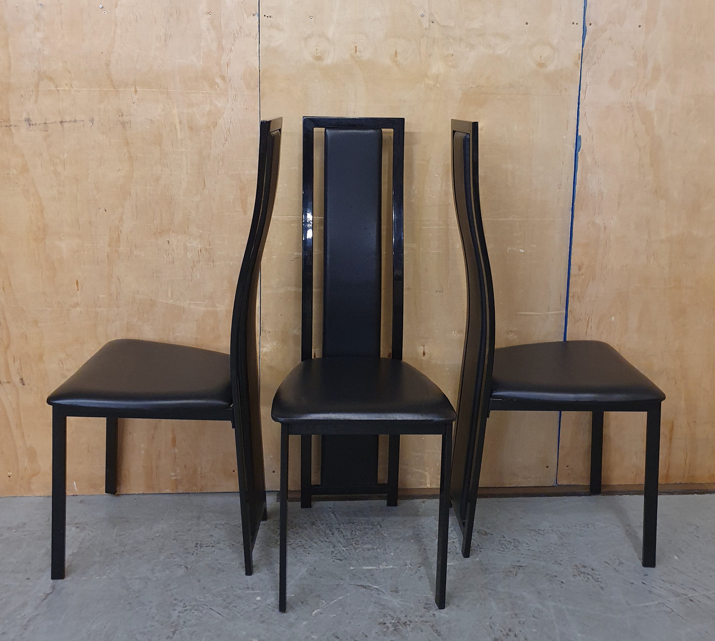 3 Matching Black High Back Faux Leather Dining Chairs - 104433 / 104434 / 104435