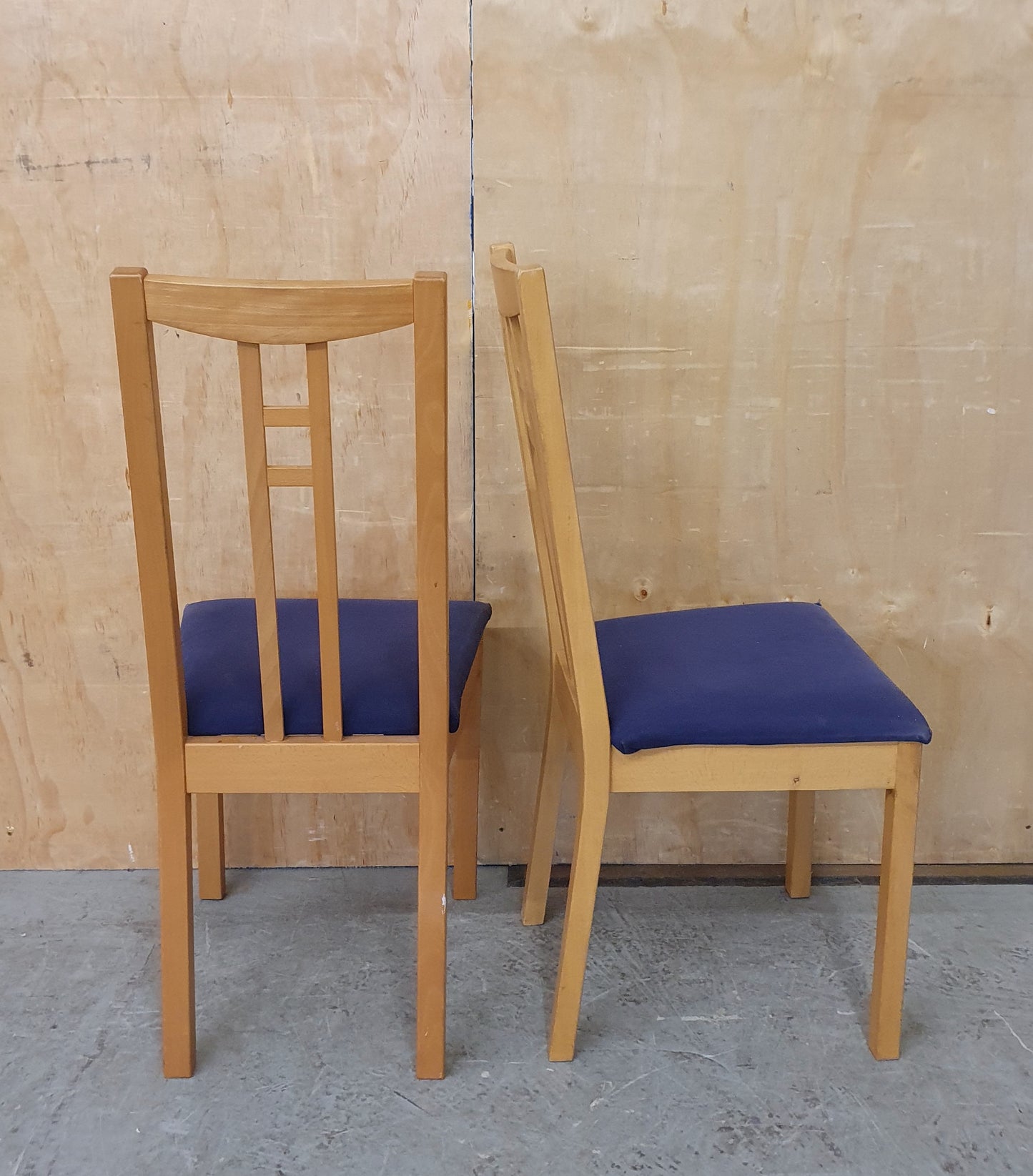 2 Matching Wood Dining Chairs with Blue Fabric Covered Seats - EL104557 / EL104558